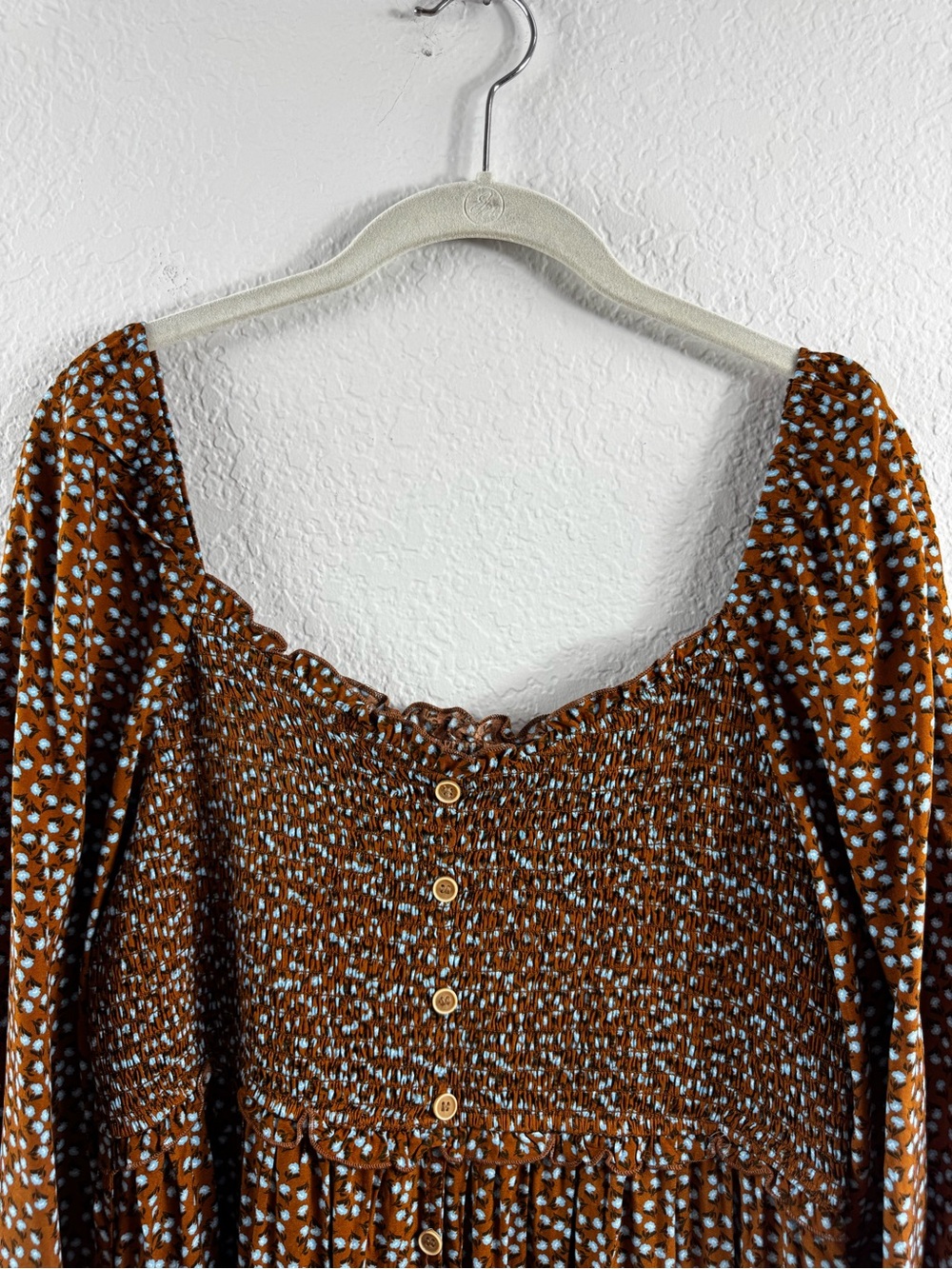 NWT Dokotoo Brown Floral Smocked Long Sleeve Maxi Dress XL - Picture 5 of 12